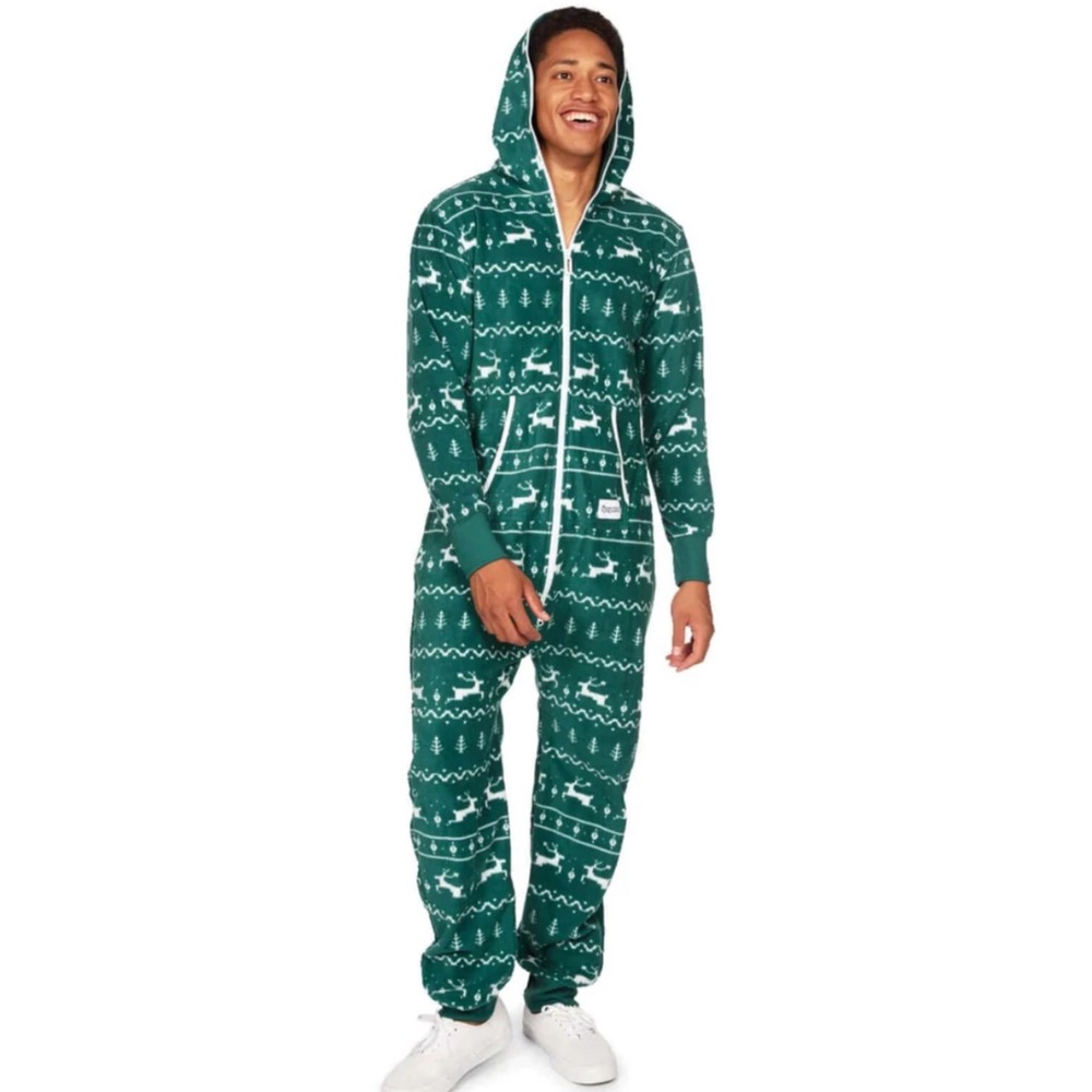 Tipsy Elves‎ Mens Fleece Fair Isle Reindeer Hoodie Jumpsuit L Photos Christmas